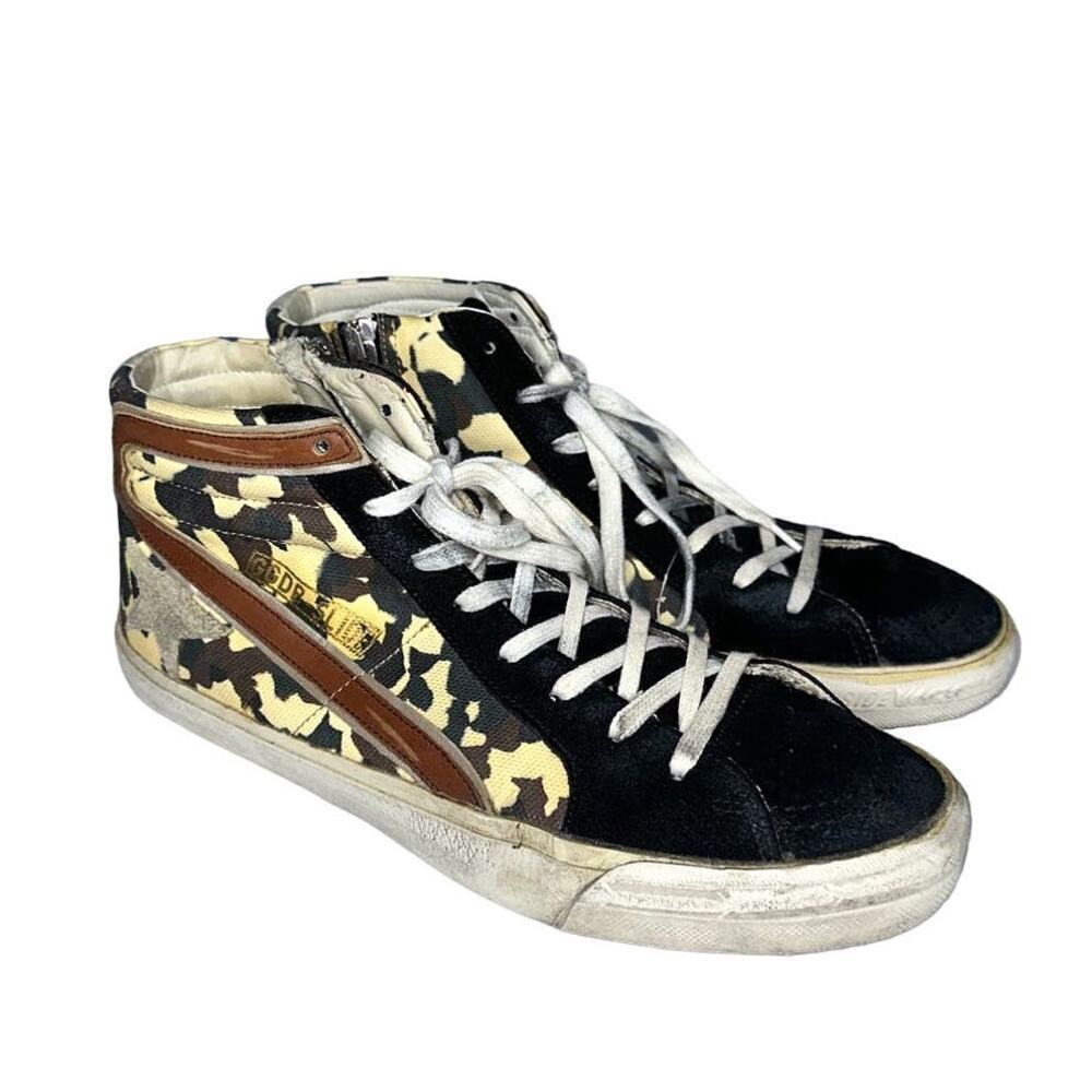 Golden Goose Slide Camouflage Canvas High Top Sneakers Size IT 41 Green Black
